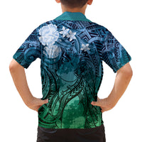 Pacific Beauty Girl Family Matching Tank Maxi Dress and Hawaiian Shirt Blue Polyneisan Tribal Vintage Motif