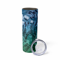 Pacific Beauty Girl Skinny Tumbler Blue Polyneisan Tribal Vintage Motif