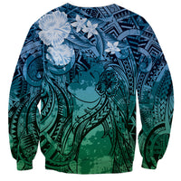 Pacific Beauty Girl Sweatshirt Blue Polyneisan Tribal Vintage Motif