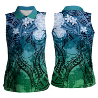 Pacific Beauty Girl Women Sleeveless Polo Shirt Blue Polyneisan Tribal Vintage Motif LT9 - Polynesian Pride