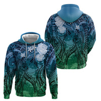Pacific Beauty Girl Zip Hoodie Blue Polyneisan Tribal Vintage Motif