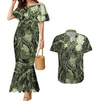 Pacific Beauty Girl Couples Matching Mermaid Dress and Hawaiian Shirt Green Polyneisan Tribal Vintage Motif LT9 Green - Polynesian Pride