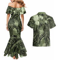 Pacific Beauty Girl Couples Matching Mermaid Dress and Hawaiian Shirt Green Polyneisan Tribal Vintage Motif LT9 - Polynesian Pride