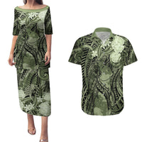 Pacific Beauty Girl Couples Matching Puletasi and Hawaiian Shirt Green Polyneisan Tribal Vintage Motif LT9 Green - Polynesian Pride