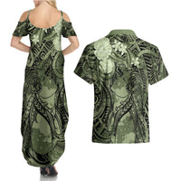 Pacific Beauty Girl Couples Matching Summer Maxi Dress and Hawaiian Shirt Green Polyneisan Tribal Vintage Motif LT9 - Polynesian Pride