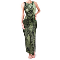 Pacific Beauty Girl Family Matching Tank Maxi Dress and Hawaiian Shirt Green Polyneisan Tribal Vintage Motif