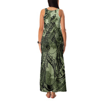 Pacific Beauty Girl Family Matching Tank Maxi Dress and Hawaiian Shirt Green Polyneisan Tribal Vintage Motif