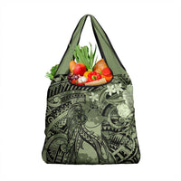 Pacific Beauty Girl Grocery Bag Green Polyneisan Tribal Vintage Motif