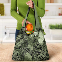 Pacific Beauty Girl Grocery Bag Green Polyneisan Tribal Vintage Motif