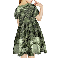 Pacific Beauty Girl Kid Short Sleeve Dress Green Polyneisan Tribal Vintage Motif