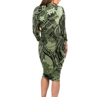 Pacific Beauty Girl Long Sleeve Bodycon Dress Green Polyneisan Tribal Vintage Motif LT9 - Polynesian Pride