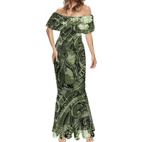 Pacific Beauty Girl Mermaid Dress Green Polyneisan Tribal Vintage Motif LT9 - Polynesian Pride