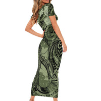 Pacific Beauty Girl Short Sleeve Bodycon Dress Green Polyneisan Tribal Vintage Motif LT9 - Polynesian Pride