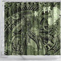 Pacific Beauty Girl Shower Curtain Green Polyneisan Tribal Vintage Motif