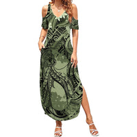 Pacific Beauty Girl Summer Maxi Dress Green Polyneisan Tribal Vintage Motif LT9 Women Green - Polynesian Pride