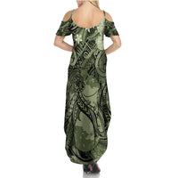 Pacific Beauty Girl Summer Maxi Dress Green Polyneisan Tribal Vintage Motif LT9 - Polynesian Pride