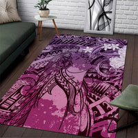 Pacific Beauty Girl Area Rug Pink Polyneisan Tribal Vintage Motif
