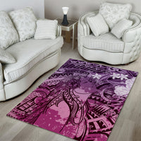 Pacific Beauty Girl Area Rug Pink Polyneisan Tribal Vintage Motif