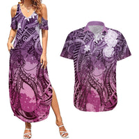 Pacific Beauty Girl Couples Matching Summer Maxi Dress and Hawaiian Shirt Pink Polyneisan Tribal Vintage Motif LT9 Pink - Polynesian Pride