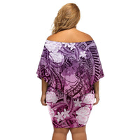 Pacific Beauty Girl Off Shoulder Short Dress Pink Polyneisan Tribal Vintage Motif LT9 - Polynesian Pride