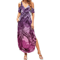 Pacific Beauty Girl Summer Maxi Dress Pink Polyneisan Tribal Vintage Motif LT9 Women Pink - Polynesian Pride