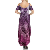 Pacific Beauty Girl Summer Maxi Dress Pink Polyneisan Tribal Vintage Motif LT9 - Polynesian Pride