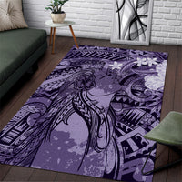 Pacific Beauty Girl Area Rug Violet Polyneisan Tribal Vintage Motif