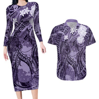 Pacific Beauty Girl Couples Matching Long Sleeve Bodycon Dress and Hawaiian Shirt Violet Polyneisan Tribal Vintage Motif LT9 Violet - Polynesian Pride