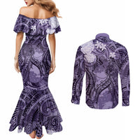 Pacific Beauty Girl Couples Matching Mermaid Dress and Long Sleeve Button Shirt Violet Polyneisan Tribal Vintage Motif LT9 - Polynesian Pride