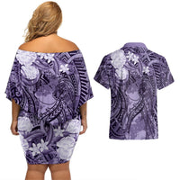 Pacific Beauty Girl Couples Matching Off Shoulder Short Dress and Hawaiian Shirt Violet Polyneisan Tribal Vintage Motif LT9 - Polynesian Pride