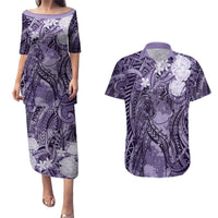 Pacific Beauty Girl Couples Matching Puletasi and Hawaiian Shirt Violet Polyneisan Tribal Vintage Motif LT9 Violet - Polynesian Pride