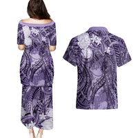 Pacific Beauty Girl Couples Matching Puletasi and Hawaiian Shirt Violet Polyneisan Tribal Vintage Motif LT9 - Polynesian Pride