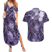 Pacific Beauty Girl Couples Matching Summer Maxi Dress and Hawaiian Shirt Violet Polyneisan Tribal Vintage Motif LT9 Violet - Polynesian Pride