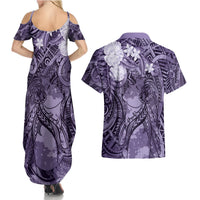 Pacific Beauty Girl Couples Matching Summer Maxi Dress and Hawaiian Shirt Violet Polyneisan Tribal Vintage Motif LT9 - Polynesian Pride