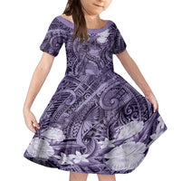 Pacific Beauty Girl Family Matching Summer Maxi Dress and Hawaiian Shirt Violet Polyneisan Tribal Vintage Motif LT9 Daughter's Dress Violet - Polynesian Pride