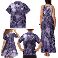 Pacific Beauty Girl Family Matching Tank Maxi Dress and Hawaiian Shirt Violet Polyneisan Tribal Vintage Motif
