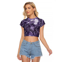 Pacific Beauty Girl Raglan Cropped T Shirt Violet Polyneisan Tribal Vintage Motif