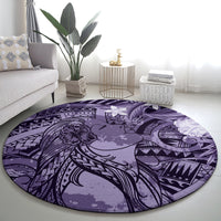 Pacific Beauty Girl Round Carpet Violet Polyneisan Tribal Vintage Motif