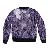 Pacific Beauty Girl Sleeve Zip Bomber Jacket Violet Polyneisan Tribal Vintage Motif