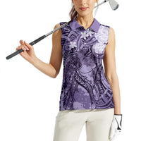 Pacific Beauty Girl Women Sleeveless Polo Shirt Violet Polyneisan Tribal Vintage Motif