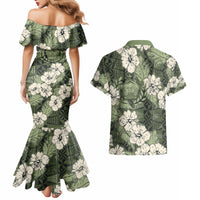 Tongan Kupesi Ngatu Hibiscus Vintage Motif Couples Matching Mermaid Dress and Hawaiian Shirt LT9 - Polynesian Pride