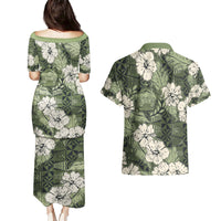 Tongan Kupesi Ngatu Hibiscus Vintage Motif Couples Matching Puletasi and Hawaiian Shirt LT9 - Polynesian Pride