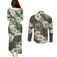 Tongan Kupesi Ngatu Hibiscus Vintage Motif Couples Matching Puletasi and Long Sleeve Button Shirt LT9 - Polynesian Pride