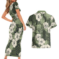 Tongan Kupesi Ngatu Hibiscus Vintage Motif Couples Matching Short Sleeve Bodycon Dress and Hawaiian Shirt LT9 - Polynesian Pride