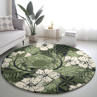 Tongan Kupesi Ngatu Hibiscus Vintage Motif Round Carpet