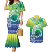 Malpampa Vanuatu Couples Matching Mermaid Dress and Hawaiian Shirt Hibiscus Sand Drawing with Pacific Pattern LT9 Green Art - Polynesian Pride