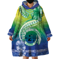 Malpampa Vanuatu Wearable Blanket Hoodie Hibiscus Sand Drawing with Pacific Pattern