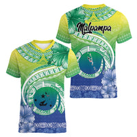 Malpampa Vanuatu Women V-Neck T-Shirt Hibiscus Sand Drawing with Pacific Pattern