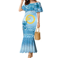 Sanma Vanuatu Mermaid Dress Hibiscus Sand Drawing with Pacific Pattern LT9 Women Blue Art - Polynesian Pride