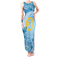 Sanma Vanuatu Tank Maxi Dress Hibiscus Sand Drawing with Pacific Pattern LT9 Women Blue Art - Polynesian Pride